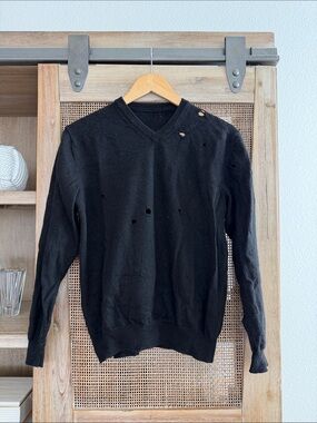 Burberry Black V-Neck Men's Sweater with Holes